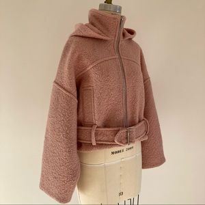 Topshop Dusty Pink Cropped Hooded Jacket W/ Belt
